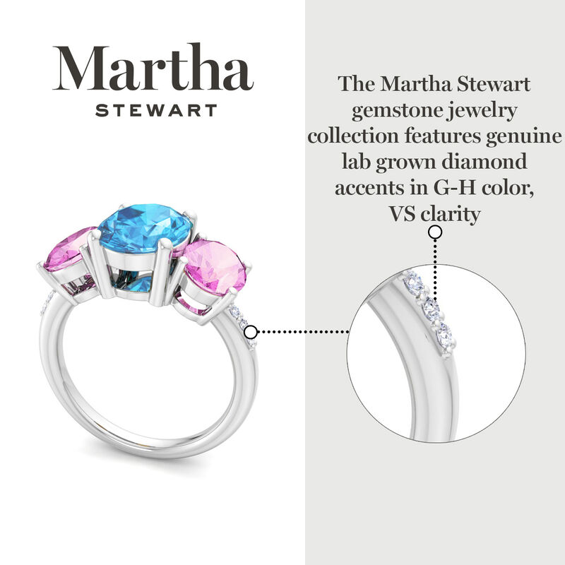 Martha Stewart 5ctw. Oval Blue Topaz, Pink Sapphire & Lab Grown Diamond Three Stone Ring In Sterling Silver image number null